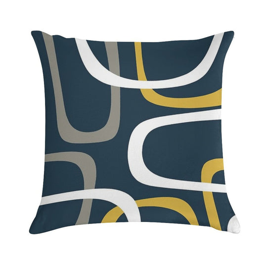 Midcentury Modern Loops Retro Pattern in Light Mustard, Grey, White, And Navy Blue Soft Multiple Sizes Throw Pillow