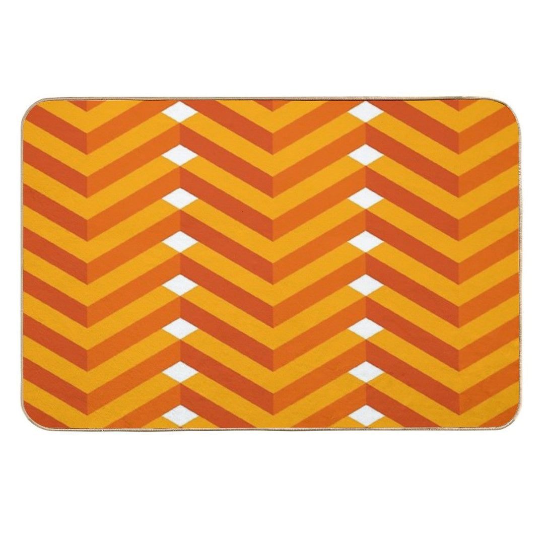 Desert Orange And Yellow Isometric Chevron on White Geometric Pattern  Anti-Trip Bath Mat