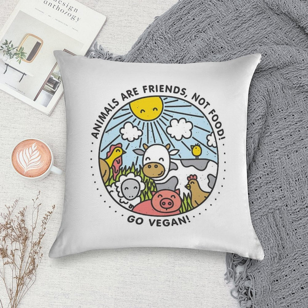 Animals Are Friends, Not Food! Go Vegan! Soft Bedroom Essential Throw Pillow