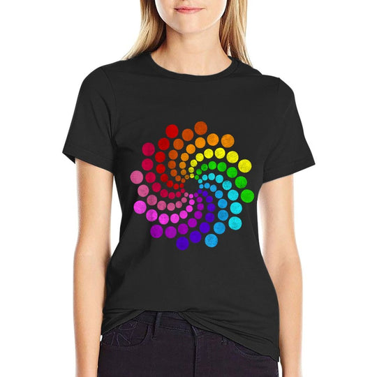 Polka Dot Spiral Dot Day Colorful Rainbow Dots Cute Art  Polyester Blend T-Shirt