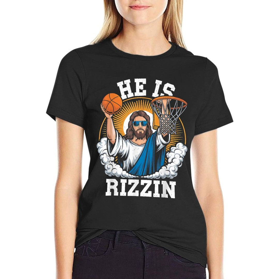 He Is Rizzen Funny Easter Sunday Basketball Meme  Oversized Silhouette T-Shirt