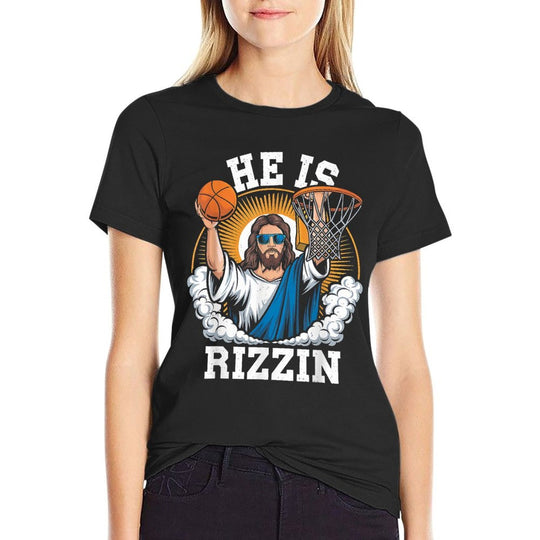 He Is Rizzen Funny Easter Sunday Basketball Meme  Oversized Silhouette T-Shirt