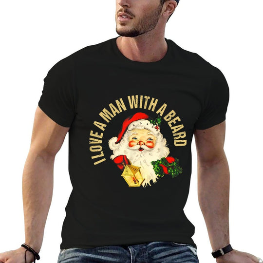 Funny Christmas Santa Beard I Love A Man With A Beard Xmas  Durable T-Shirt