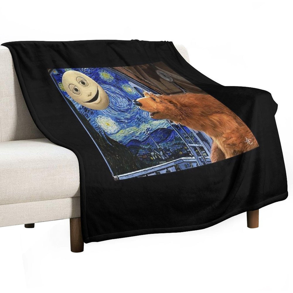 Bear in The Big Blue House with Starry Night Machine-washable Throw Blanket