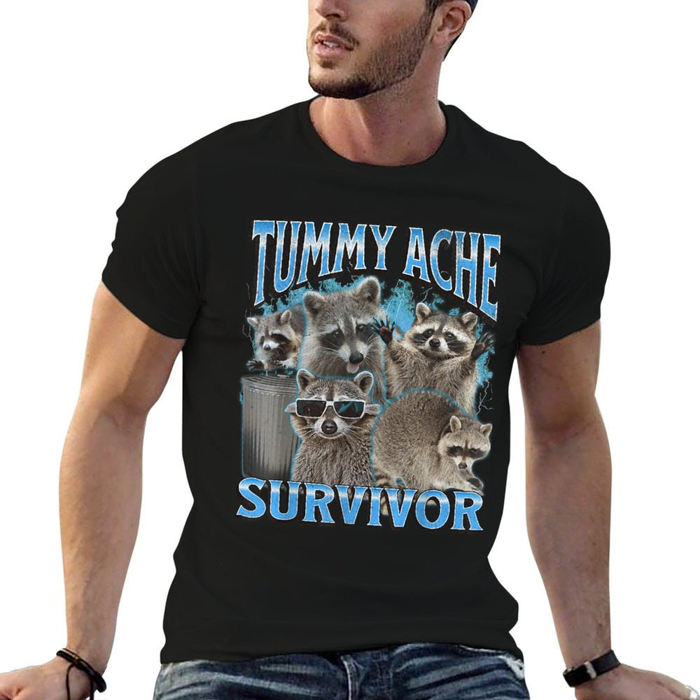 Tummy Ache Funny Raccoon Meme Bootleg Graphic 90s  Relaxed-fit T-Shirt