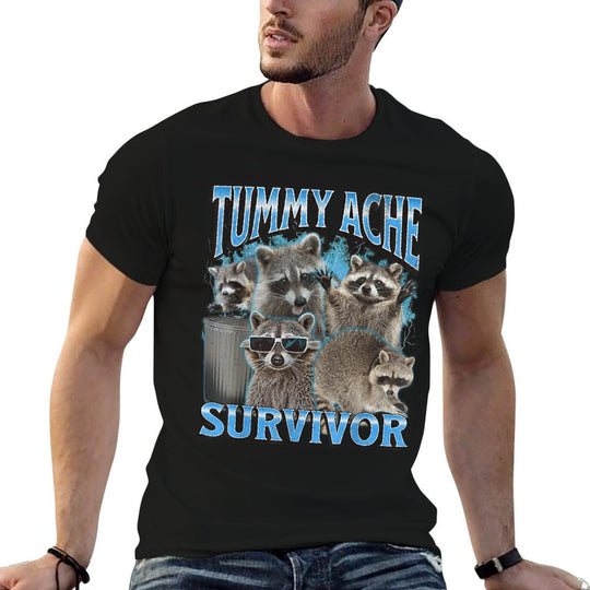 Tummy Ache Funny Raccoon Meme Bootleg Graphic 90s  Relaxed-fit T-Shirt