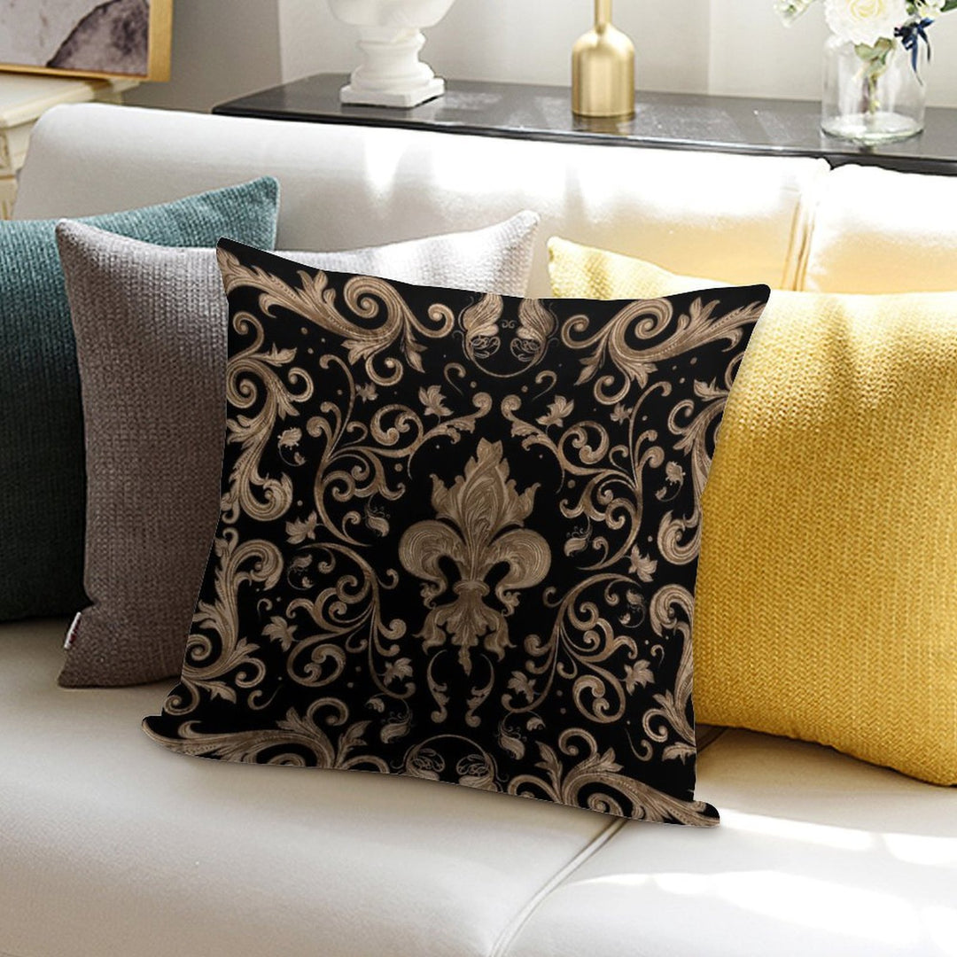 Luxury Fleur-de-lis Ornament - Black And Gold Soft Fade-Resistant Throw Pillow