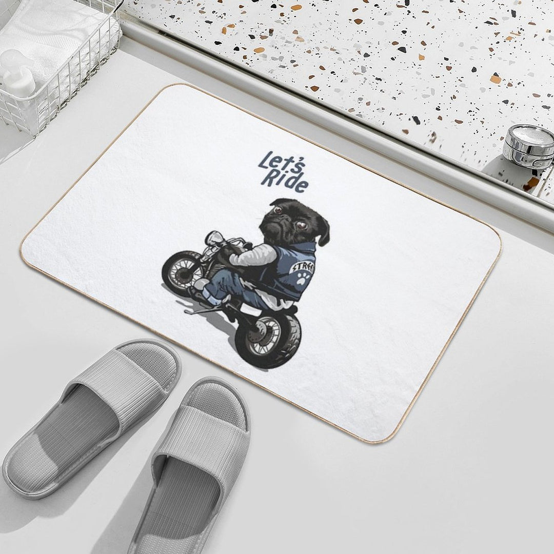 Let's Ride Motorcycle Big Bike Black Pug Dog T-Shirt  Pet-Safe Bath Mat