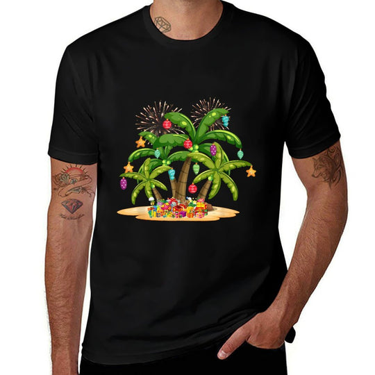 Christmas Palm Tree Light Hawaiian Tropical Xmas for Men Women Kids  Graphic-printed T-Shirt