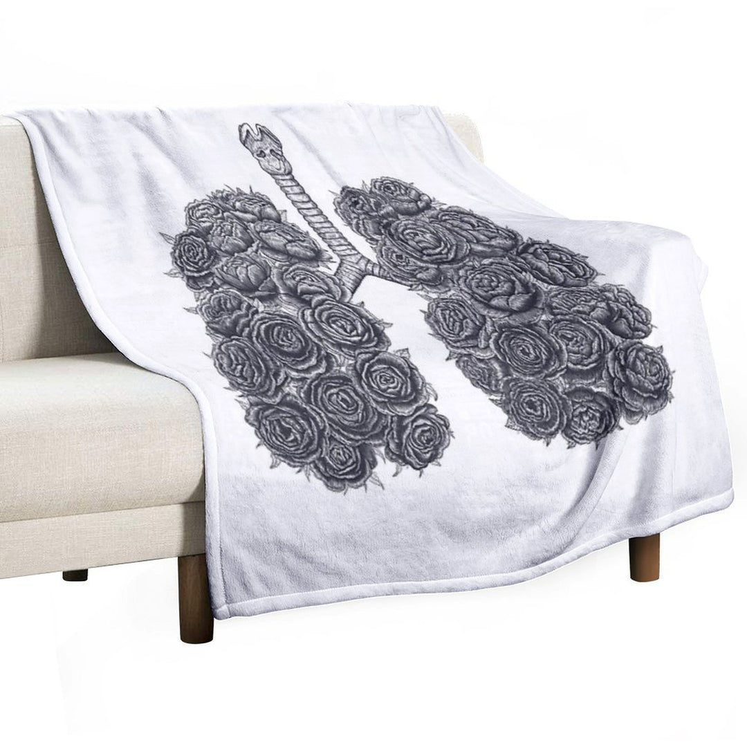 Lungs with Peonies Plush Throw Blanket