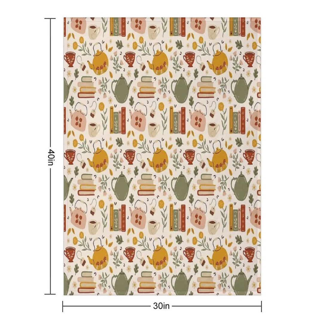 Flowery Books And Tea Travel-friendly Throw Blanket