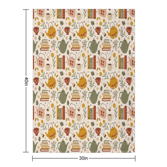 Flowery Books And Tea Travel-friendly Throw Blanket