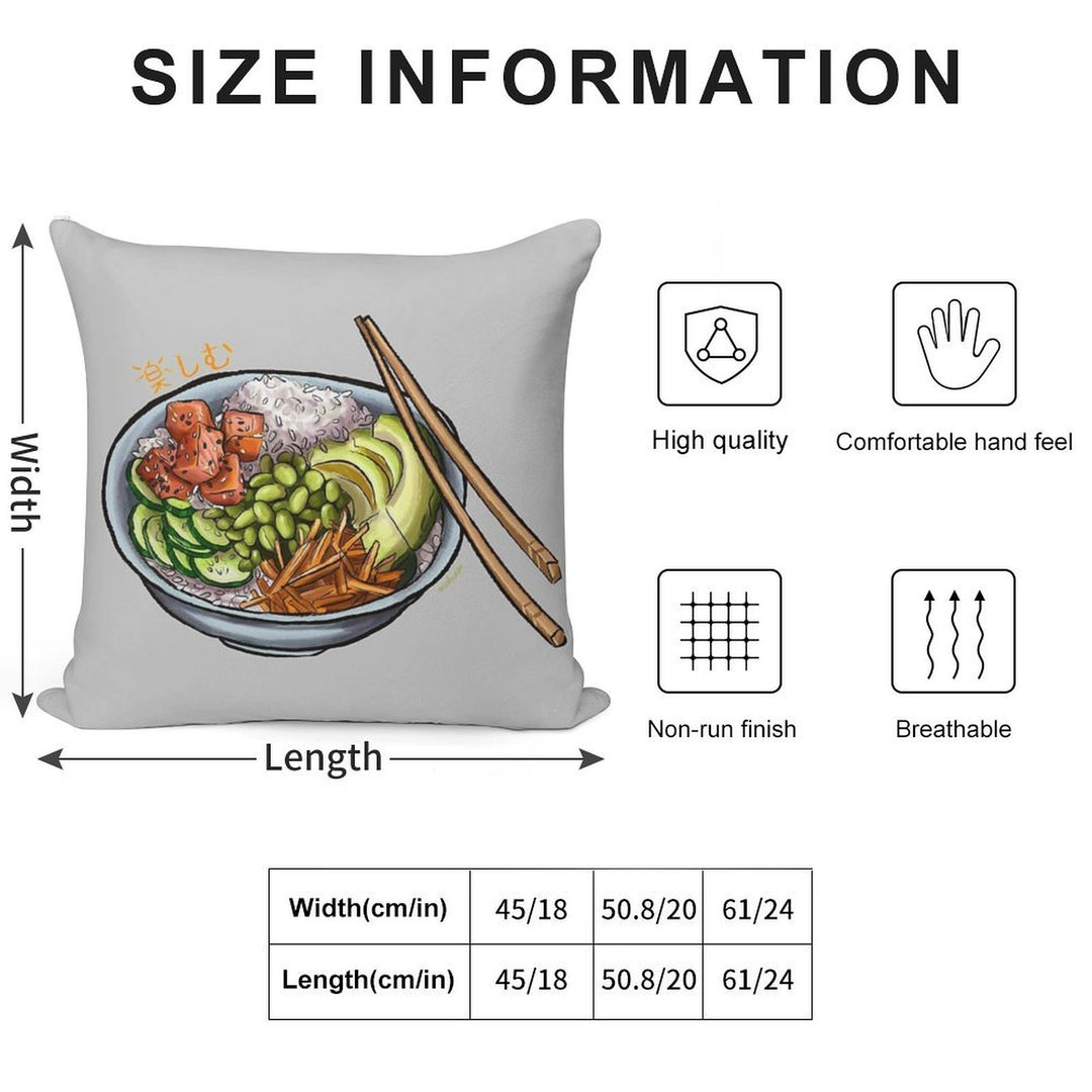 Poke Bowl with Salmon And Fresh Vegetables Soft Washable Throw Pillow