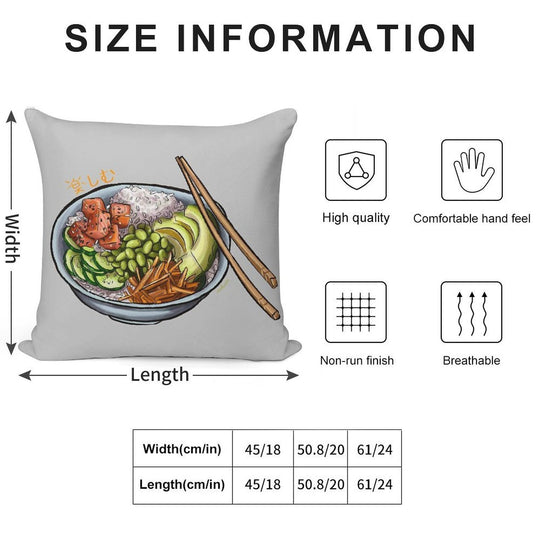 Poke Bowl with Salmon And Fresh Vegetables Soft Washable Throw Pillow