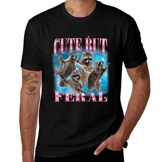 Cute But Feral Girl Summer Trash Panda Funny Raccoon Meme  Relaxed-fit T-Shirt