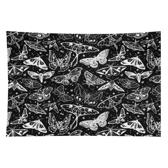 Moth Magic on Black Tapestry