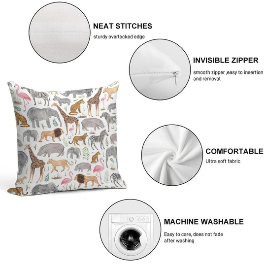 Safari Animals Soft Decorative Cover Throw Pillow