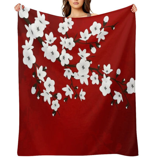 Cherry Blossom Red White Asia Floral Durable Throw Blanket