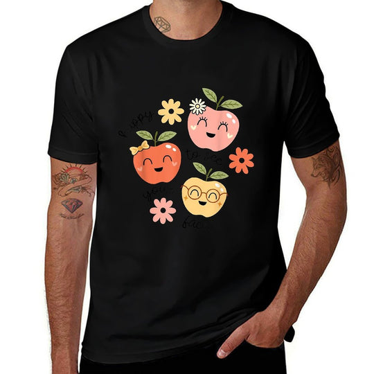 Happy to See Your Face Cute Apple Teacher Back to School  High-quality Stitching T-Shirt