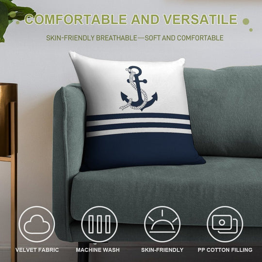 Nautical Blue Anchors with Blue And White Stripes Soft Skin-Friendly Throw Pillow