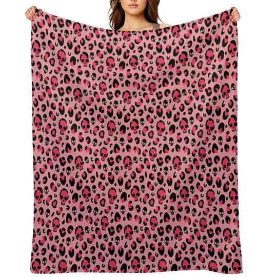 Skull Leopard Print on Pink Background. Machine-washable Throw Blanket