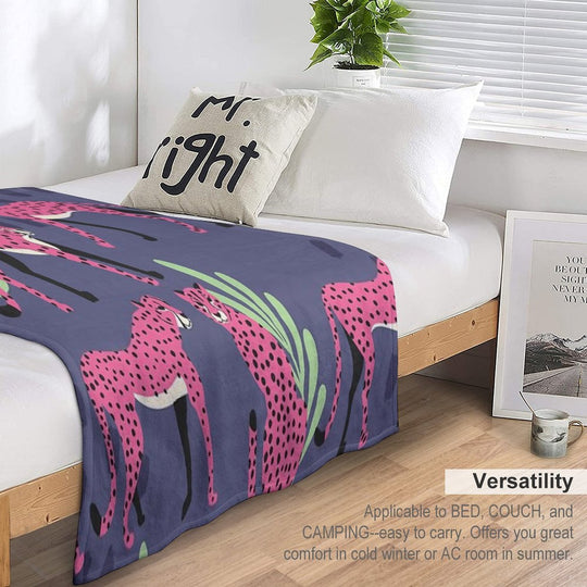 Pink Cheetahs on Purple Pattern Durable Throw Blanket