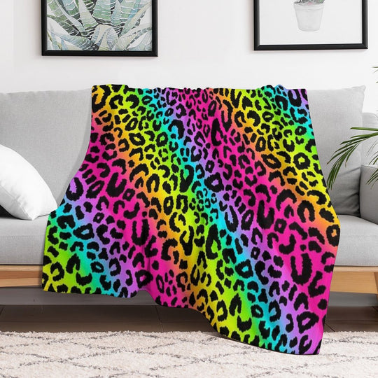 Colofrul Rainbow Leopard Machine-washable Throw Blanket