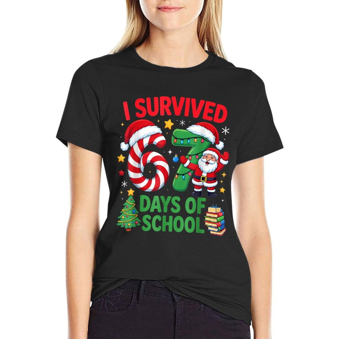 I Survived 67 Days of School Christmas Candy Cane Six Seven  Soft T-Shirt