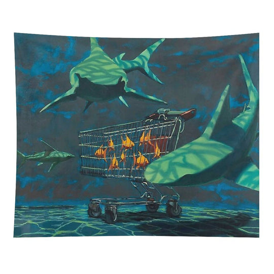 Sharks with Trolley Banksy Painting Tapestry