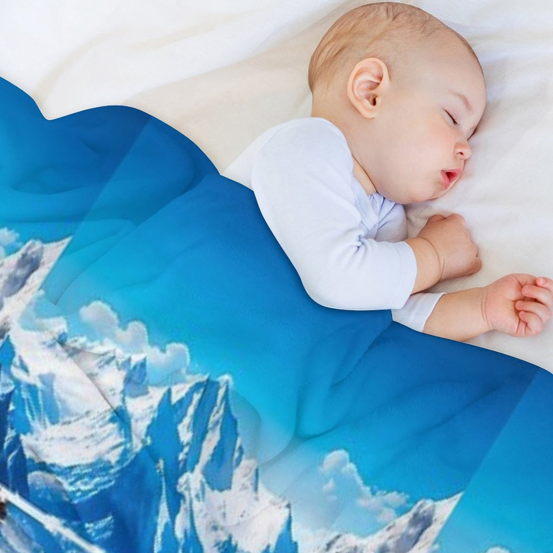 Blue Lamborghini Huracan, Icy Majesty Supercar, Sports Car On Snowy Alpine Backdrop, High Octane Wall Art Sustainable Throw Blanket