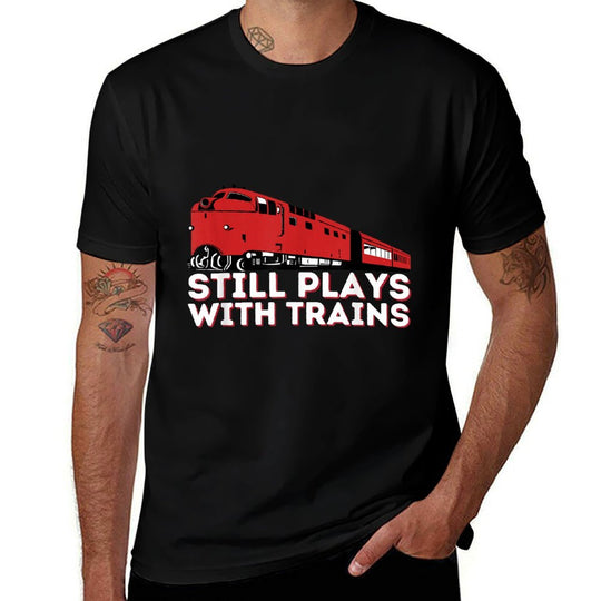 Still Plays With Trains - Funny Locomotive  Railroad  Vintage-inspired T-Shirt
