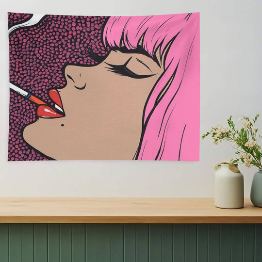 Pink Smoking Comic Girl Tapestry