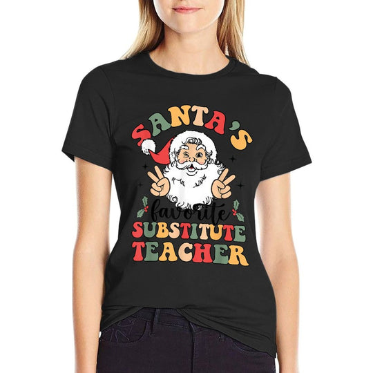 Groovy Santas Favorite Substitute Teacher Funny Christmas  Eco-friendly Material T-Shirt