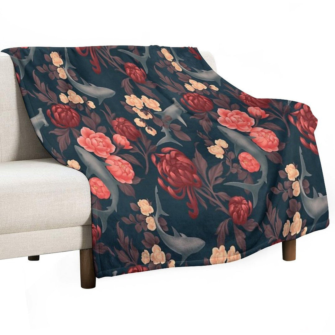 Botanical Shark (Red And Blue) Versatility Throw Blanket