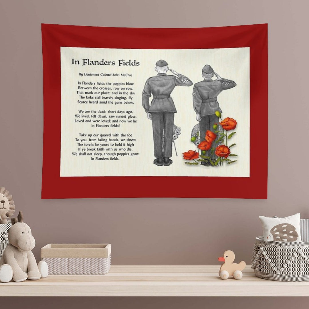 In Flanders Fields, Poem, Cadets Saluting, Red Poppies, Veterans Day Tapestry