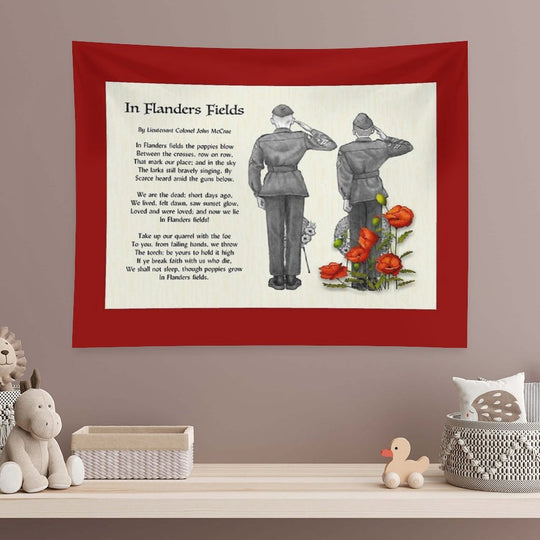 In Flanders Fields, Poem, Cadets Saluting, Red Poppies, Veterans Day Tapestry