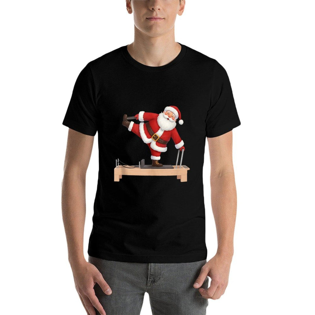 Funny Santa Doing Reformer Pilates Christmas Xmas Pilates  Heathered Texture T-Shirt