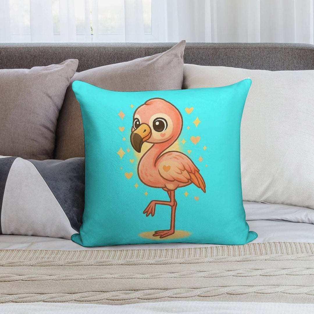 Kawaii Baby Flamingo – Chibi Mascot Soft Washable Throw Pillow
