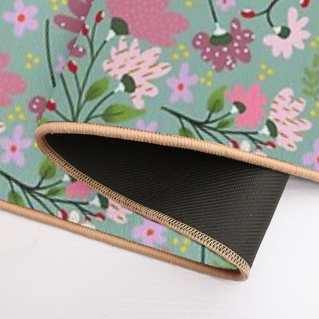Floral Whimsy on Teal  Absorbent Bath Mat