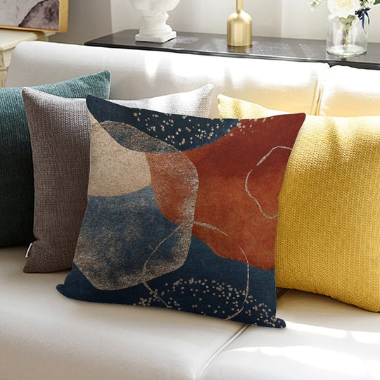 Modern Abstract Terracotta Blush And Navy Blue Soft Short Plush Fabric Throw Pillow