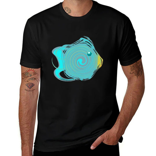 Tropical Fish - Abstract Marine Design in Turquoise And Yellow  Polyester Blend T-Shirt