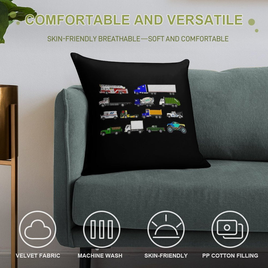 Trucks - The Kids' Picture Show Soft Short Plush Fabric Throw Pillow