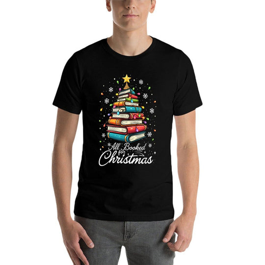 Christmas Book Tree Shirt Book Lover Librarian All Booked For Christmas Womens Christmas Book Lover Librarian  Wrinkle-resistant T-Shirt