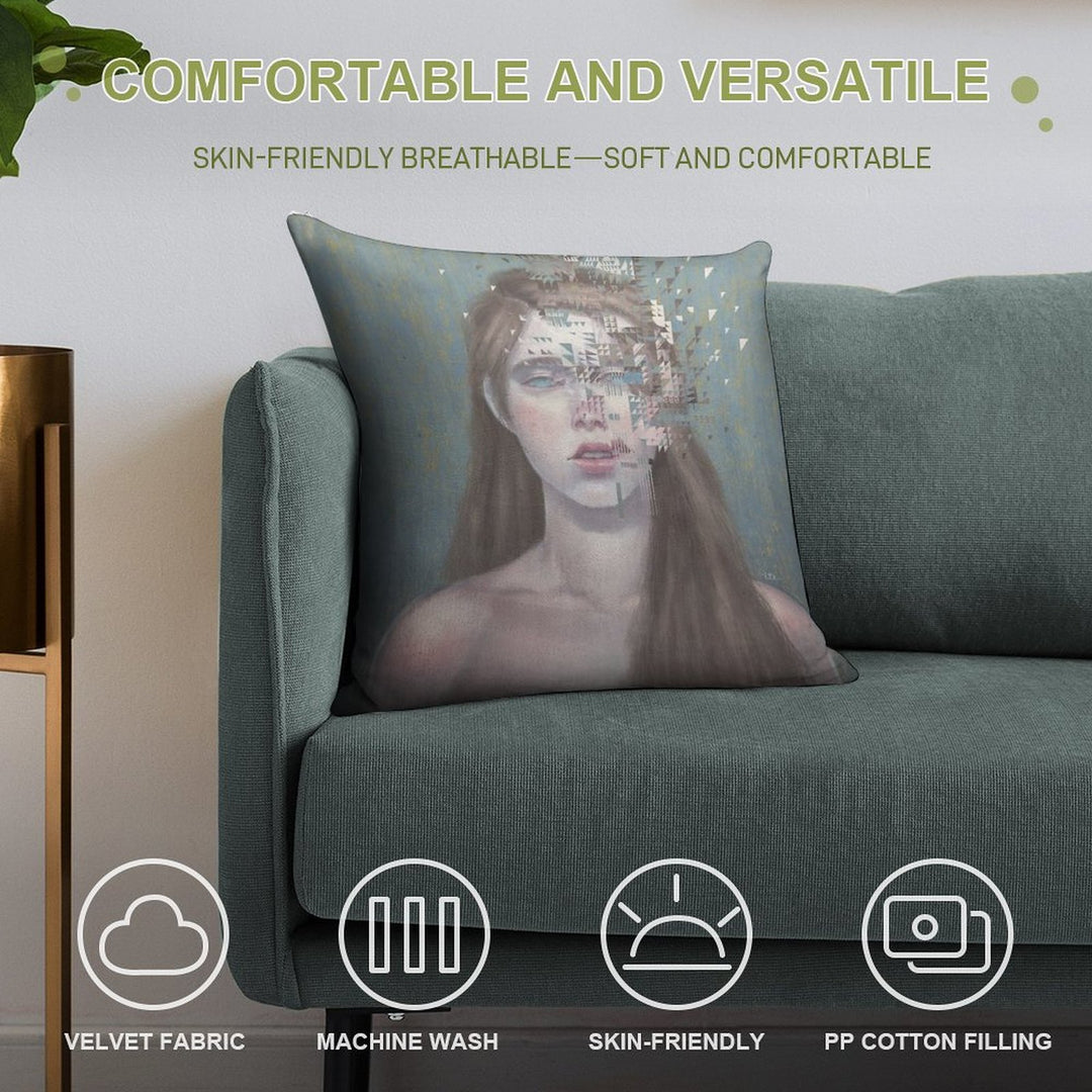 Glitch Soft Short Plush Fabric Throw Pillow