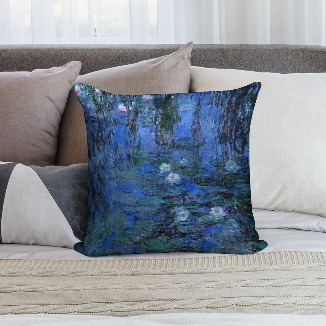 Water Lilies Monet Vibrant Blue Soft Hidden Zipper Throw Pillow