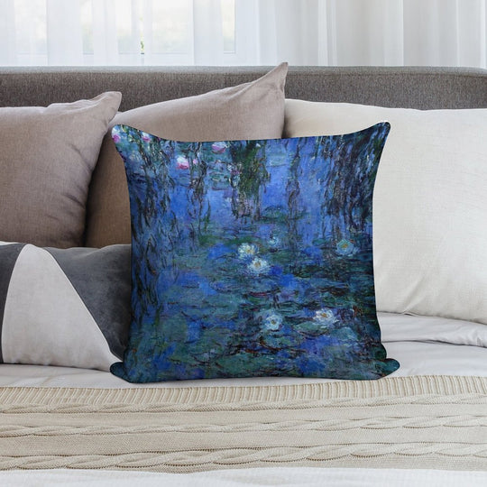Water Lilies Monet Vibrant Blue Soft Hidden Zipper Throw Pillow