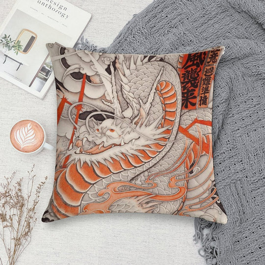 Japanese Tattoo Typhoon Dragon Soft Gift Ready Throw Pillow