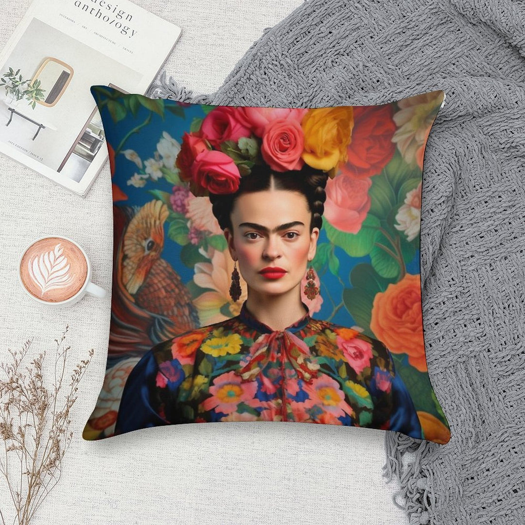 Frida Khalo with Flowers Orignial Artwork Soft Ultra-Soft Texture Throw Pillow