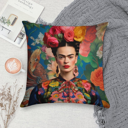 Frida Khalo with Flowers Orignial Artwork Soft Ultra-Soft Texture Throw Pillow