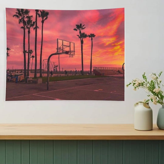 Basketballground And Purple Sunset Tapestry